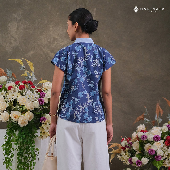 Hadinata Batik Premium Blouse Batik Wanita Lengan Pendek Superfine Vidalea Navy