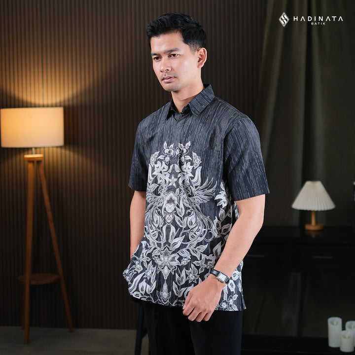 Hadinata Batik Premium Kemeja Batik Pria Lengan Pendek Superfine Andaru Black