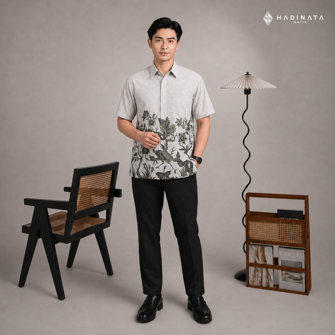 Hadinata Batik Premium Kemeja Batik Pria Lengan Pendek Superfine Ghana Wening Grey