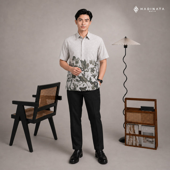 Hadinata Batik Premium Kemeja Batik Pria Lengan Pendek Superfine Ghana Wening Grey