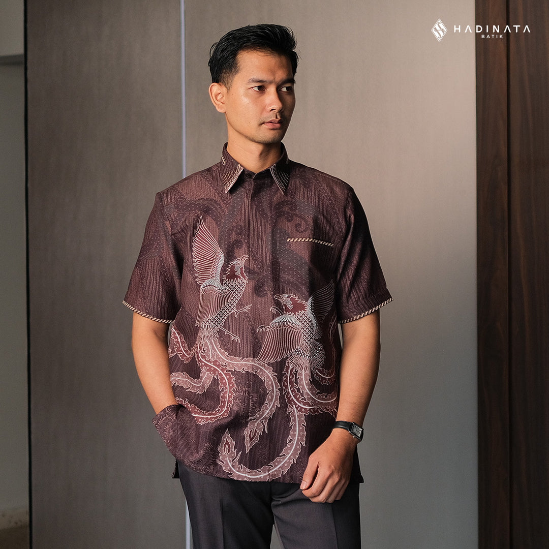 Hadinata Embroidery Batik Kemeja Pendek Dobby Aarush Maroon