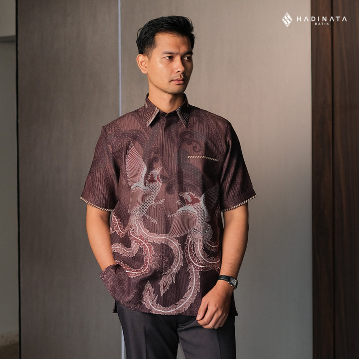 Hadinata Embroidery Batik Kemeja Pendek Dobby Aarush Maroon