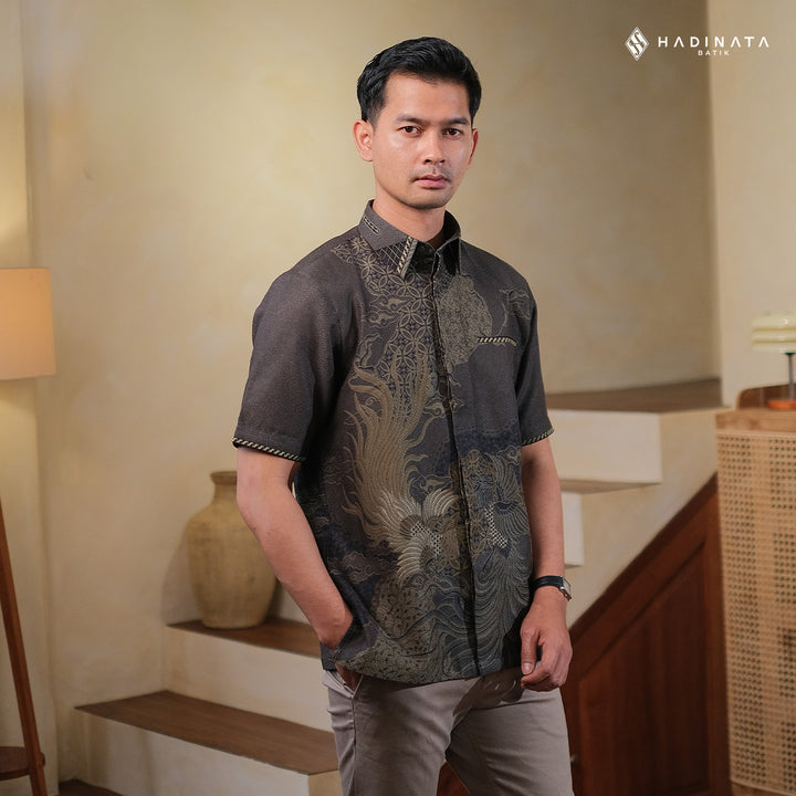 Hadinata Embroidery Batik Kemeja Pendek Dobby Paksi Gandrung Brown
