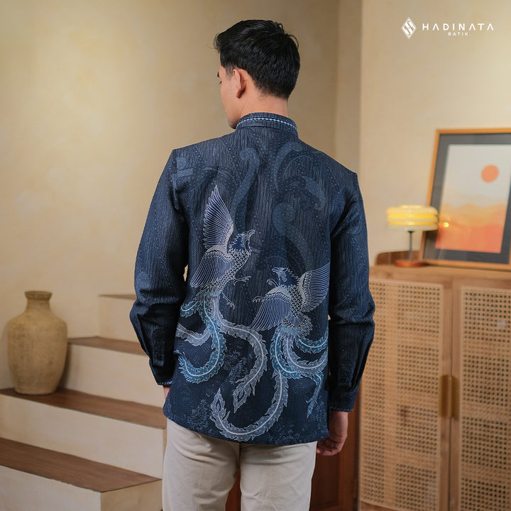 Hadinata Embroidery Batik Kemeja Panjang Dobby Aaarush Navy