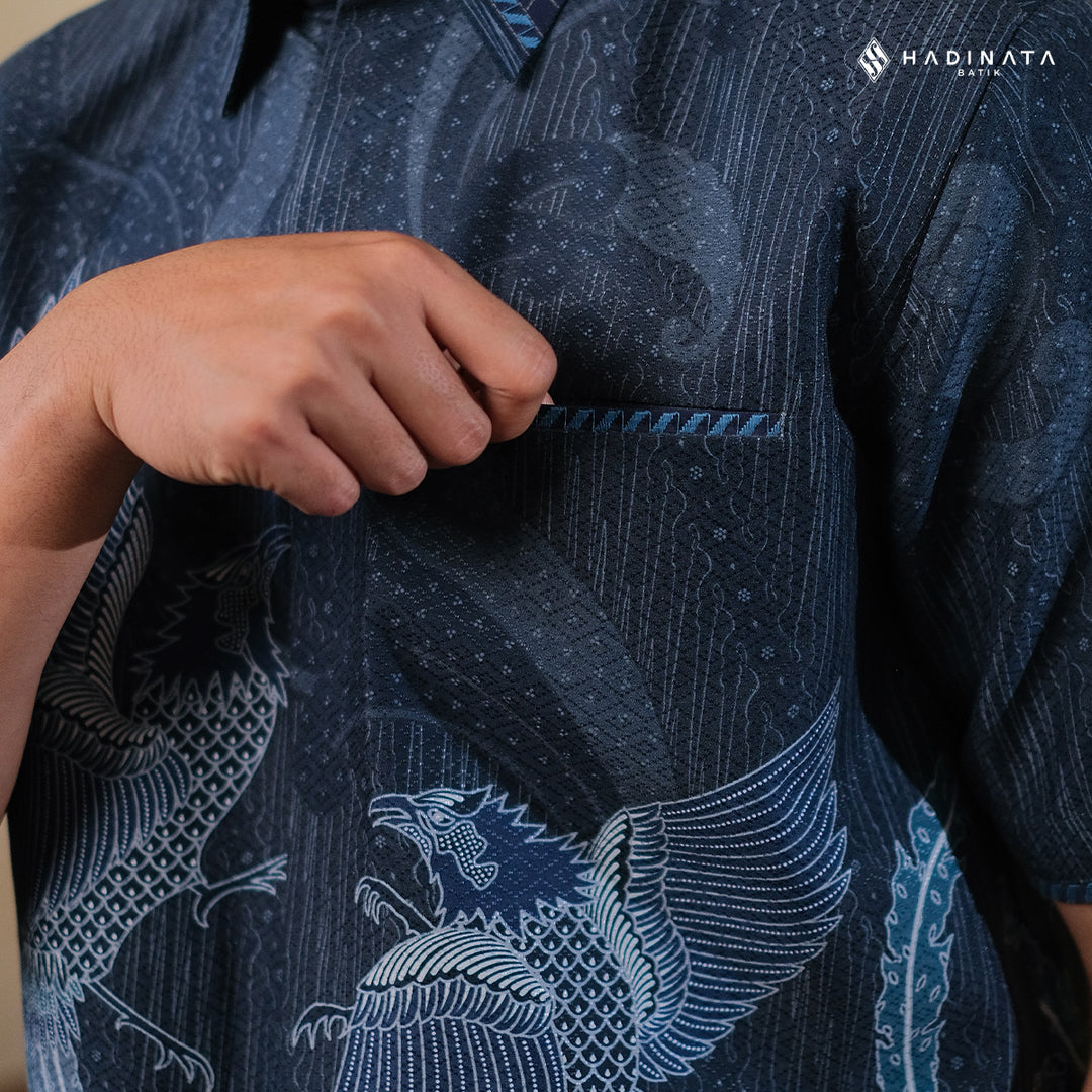 Hadinata Embroidery Batik Kemeja Pendek Dobby Aarush Navy