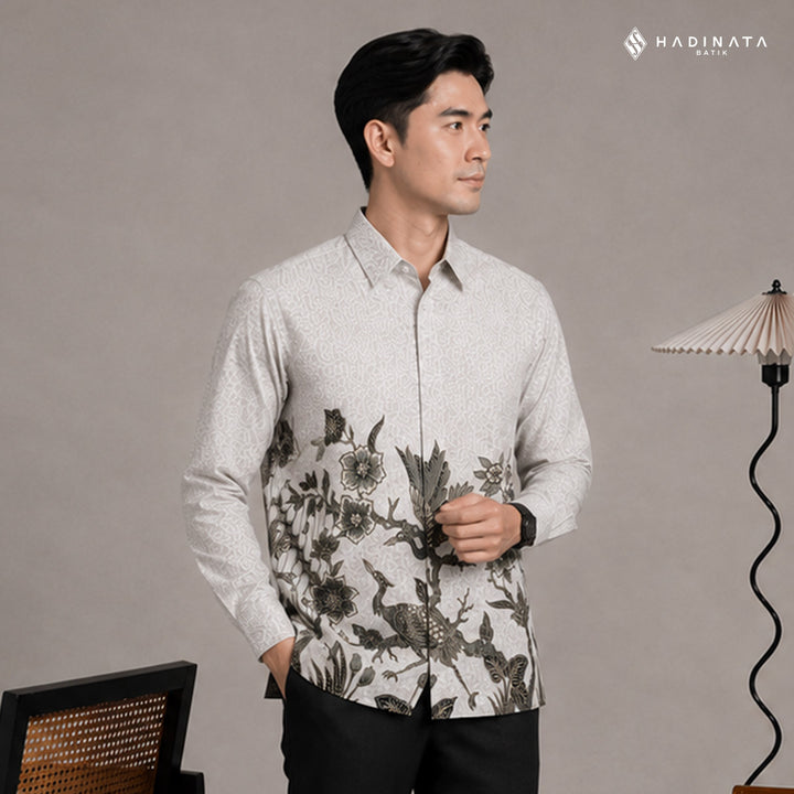 Hadinata Batik Premium Kemeja Batik Pria Lengan Panjang Superfine Furing Ghana Wening Grey