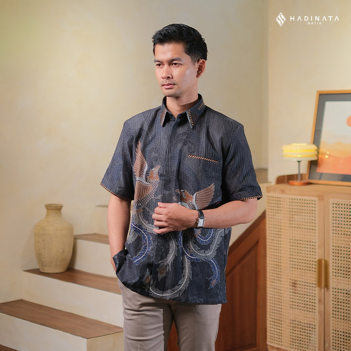 Hadinata Embroidery Batik Kemeja Pendek Dobby Aarush Black