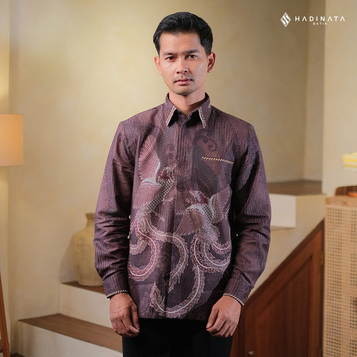 Hadinata Embroidery Batik Kemeja Panjang Dobby Aaarush Maroon