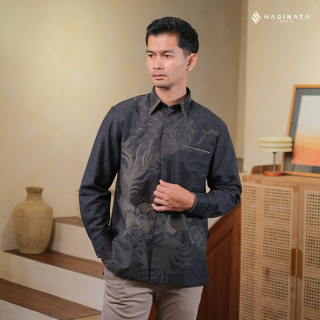 Hadinata Embroidery Batik Kemeja Panjang Dobby Paksi Gandrung Black
