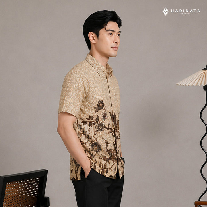 Hadinata Batik Premium Kemeja Batik Pria Lengan Pendek Superfine Ghana Wening Cream