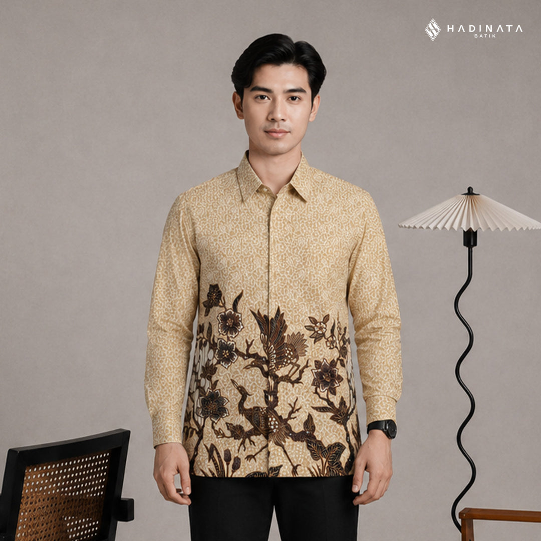 Hadinata Batik Premium Kemeja Batik Pria Lengan Panjang Superfine Furing Ghana Wening Cream