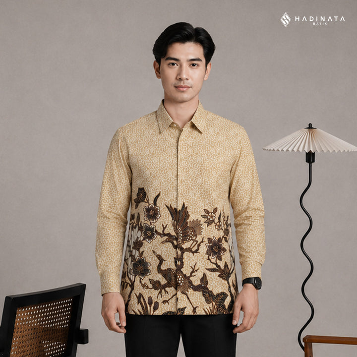 Hadinata Batik Premium Kemeja Batik Pria Lengan Panjang Superfine Furing Ghana Wening Cream