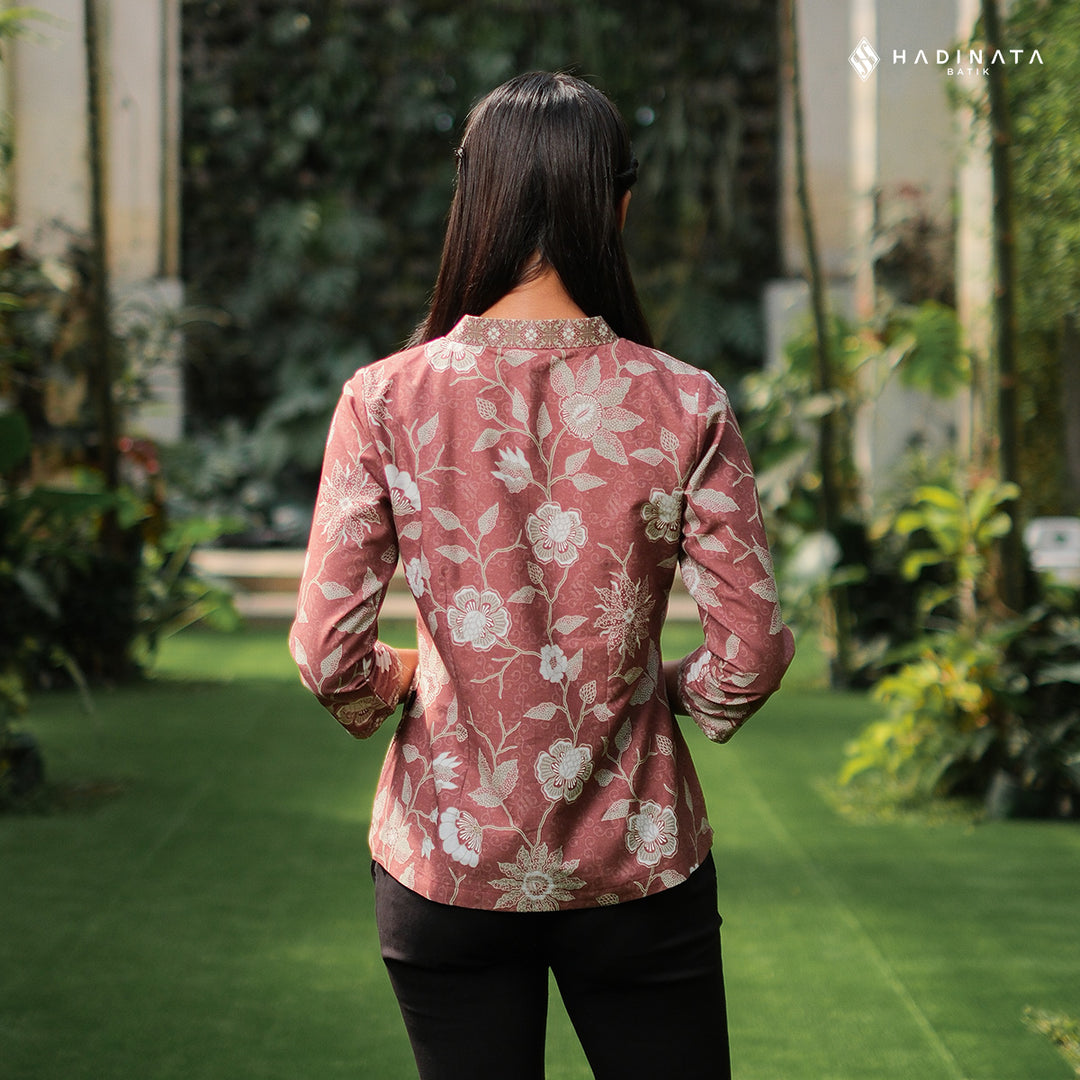 Hadinata Batik Premium Blouse Batik Wanita Lengan Panjang Superfine Sherenia Maroon
