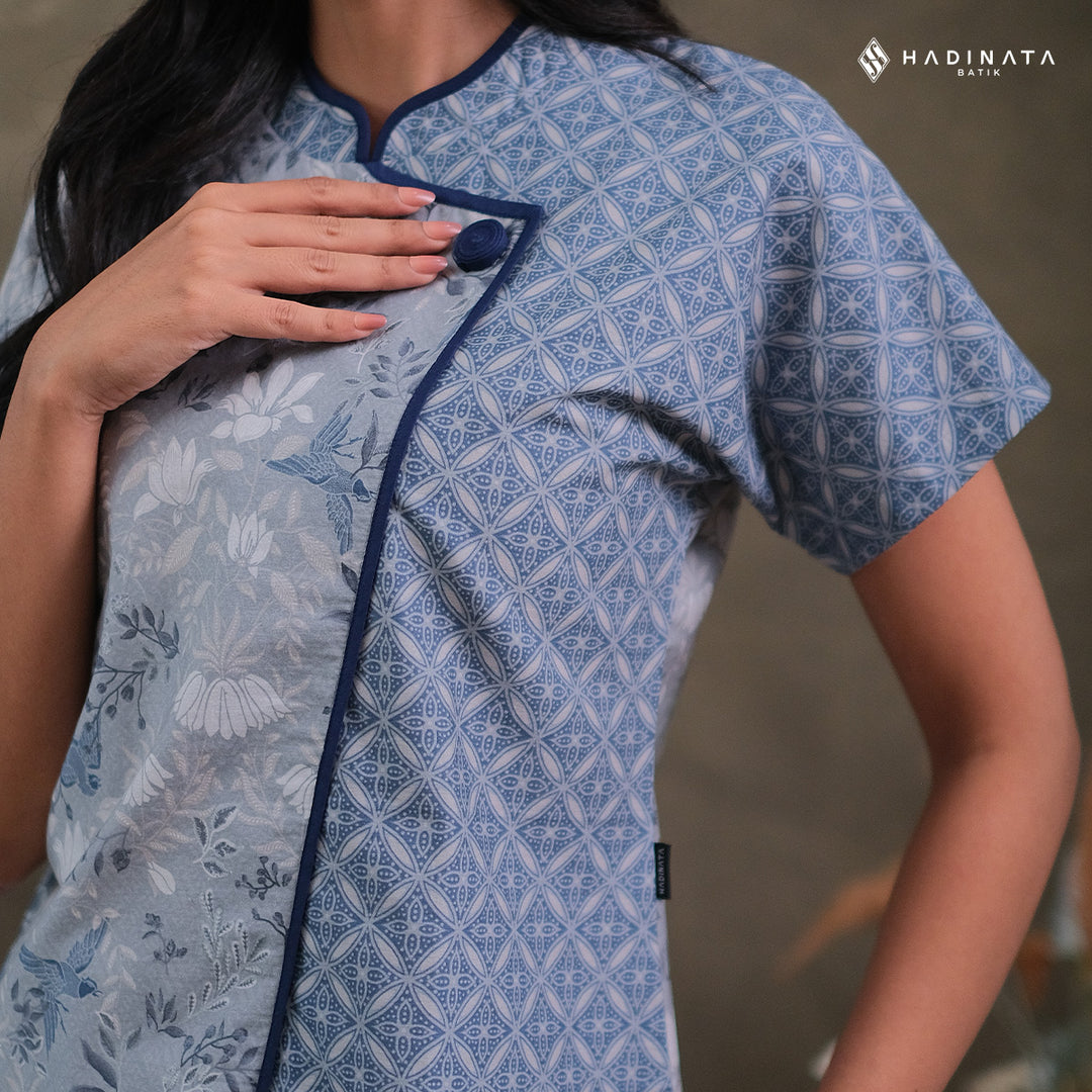Hadinata Batik Premium Blouse Batik Wanita Lengan Pendek Superfine Widuri Grey