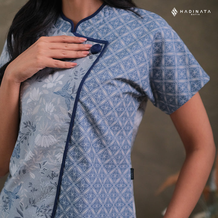 Hadinata Batik Premium Blouse Batik Wanita Lengan Pendek Superfine Widuri Grey