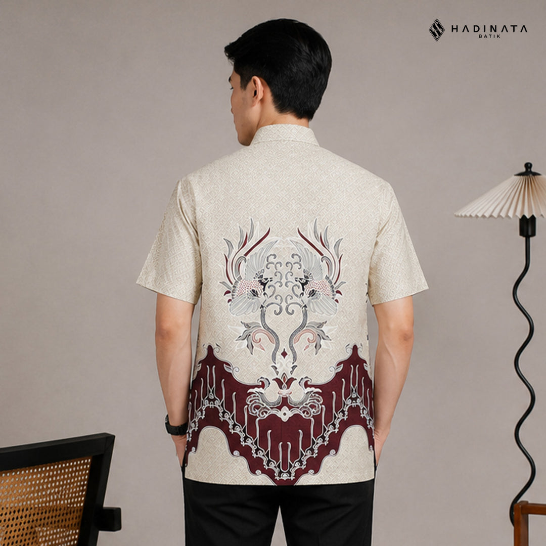 Hadinata Batik Premium Kemeja Batik Pria Lengan Pendek Superfine Fazwan Fauziah Cream