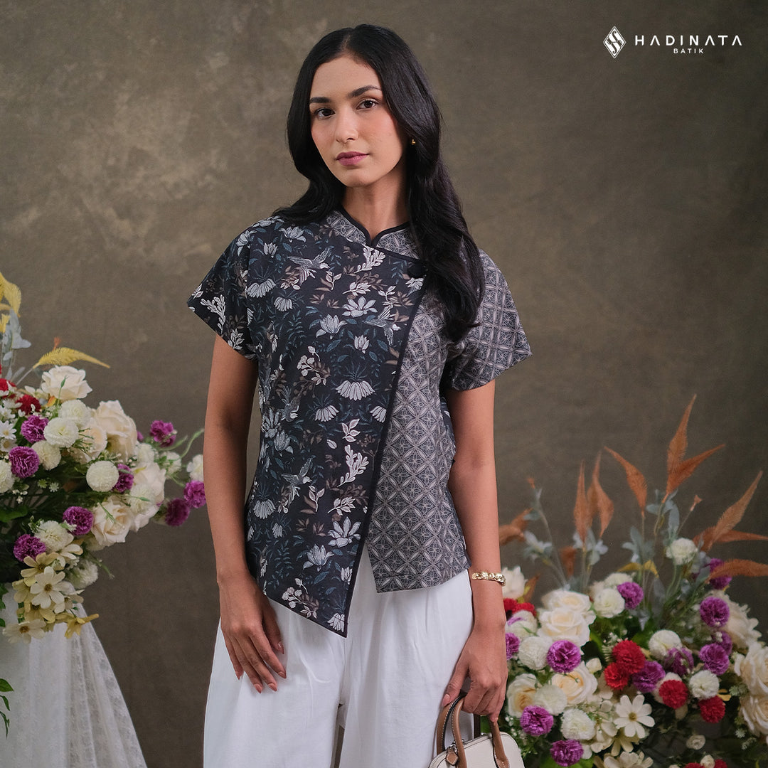 Hadinata Batik Premium Blouse Batik Wanita Lengan Pendek Superfine Widuri Black