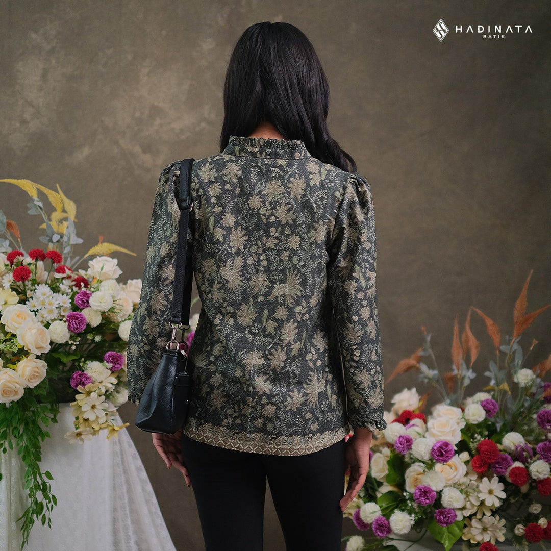 Hadinata Batik Premium Blouse Batik Wanita Lengan Panjang Superfine Senandika Green