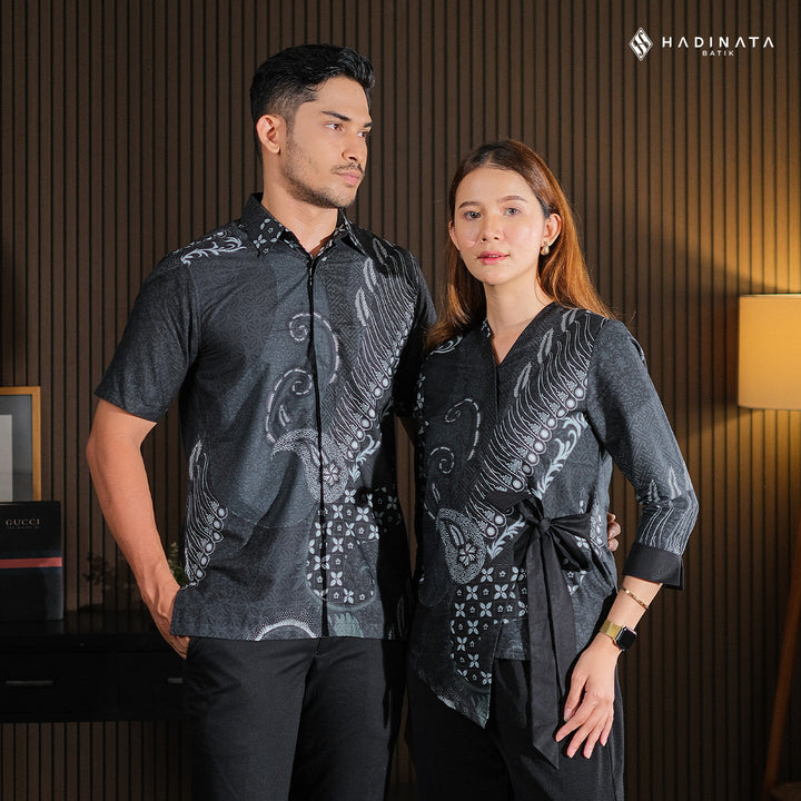 Hadinata Batik Sarimbit Set Batik Couple Deswan Black - Kemeja Pendek & Blouse