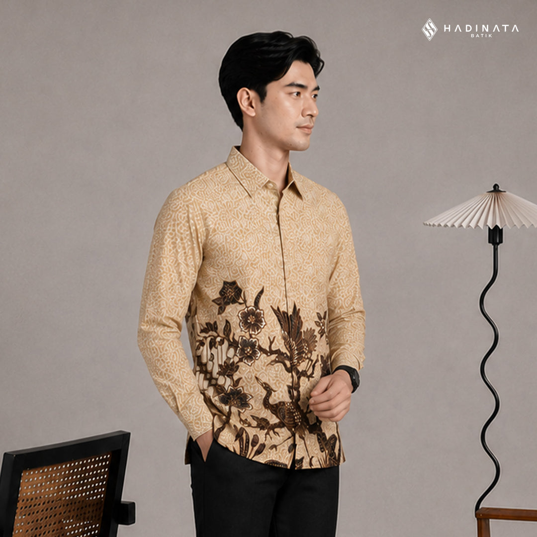 Hadinata Batik Premium Kemeja Batik Pria Lengan Panjang Superfine Furing Ghana Wening Cream