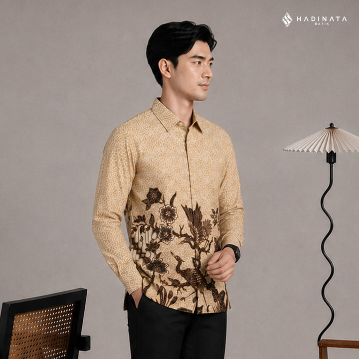 Hadinata Batik Premium Kemeja Batik Pria Lengan Panjang Superfine Furing Ghana Wening Cream