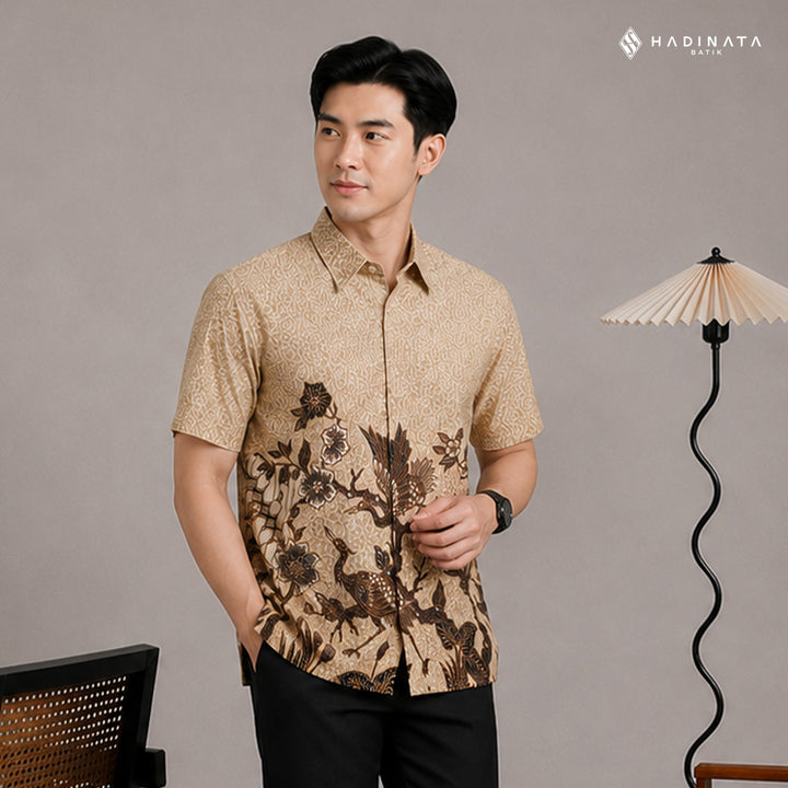 Hadinata Batik Premium Kemeja Batik Pria Lengan Pendek Superfine Ghana Wening Cream