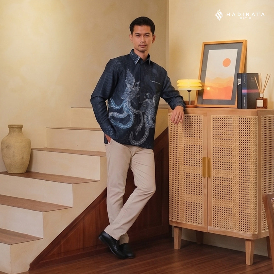 Hadinata Embroidery Batik Kemeja Panjang Dobby Aaarush Navy