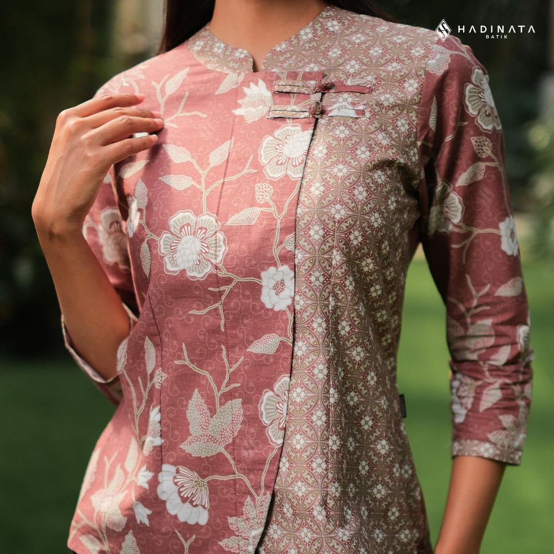 Hadinata Batik Premium Blouse Batik Wanita Lengan Panjang Superfine Sherenia Maroon