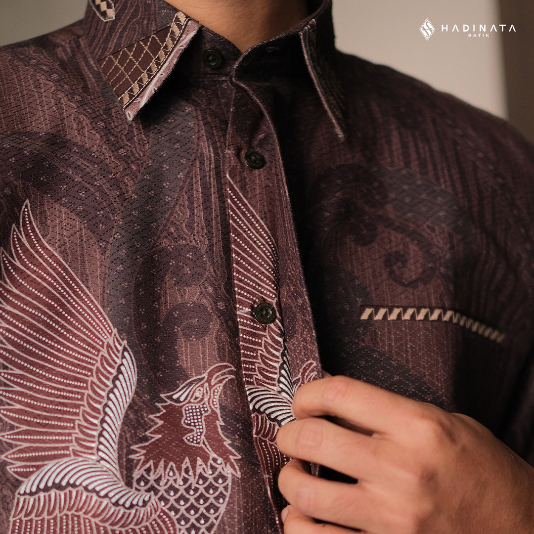 Hadinata Embroidery Batik Kemeja Pendek Dobby Aarush Maroon