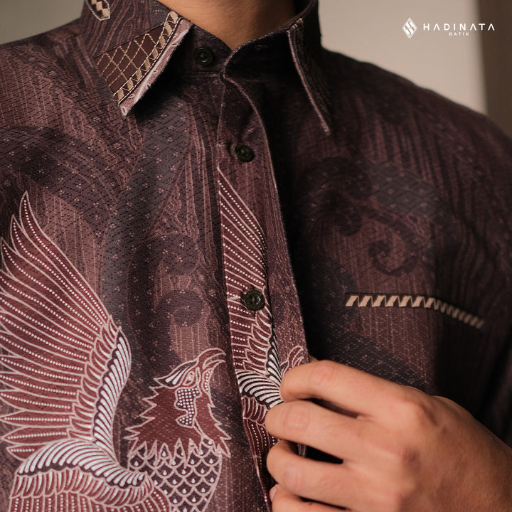 Hadinata Embroidery Batik Kemeja Pendek Dobby Aarush Maroon