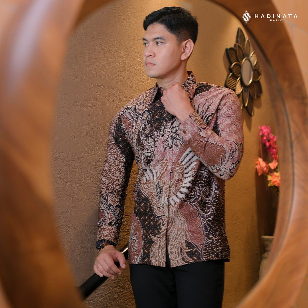 Hadinata Batik Premium Kemeja Batik Pria Lengan Panjang Superfine Furing Bhumi Paksi Brown