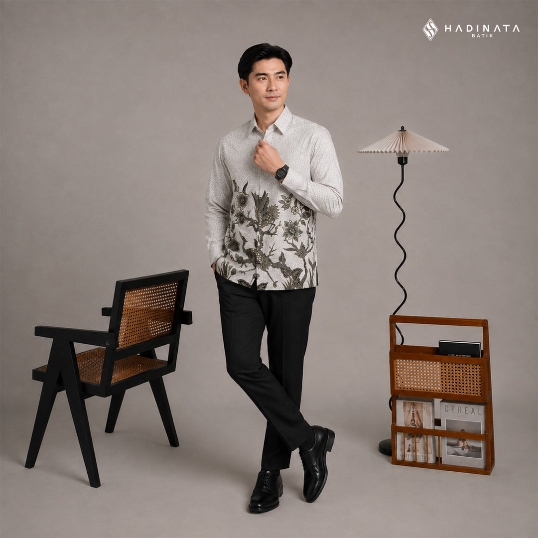 Hadinata Batik Premium Kemeja Batik Pria Lengan Panjang Superfine Furing Ghana Wening Grey