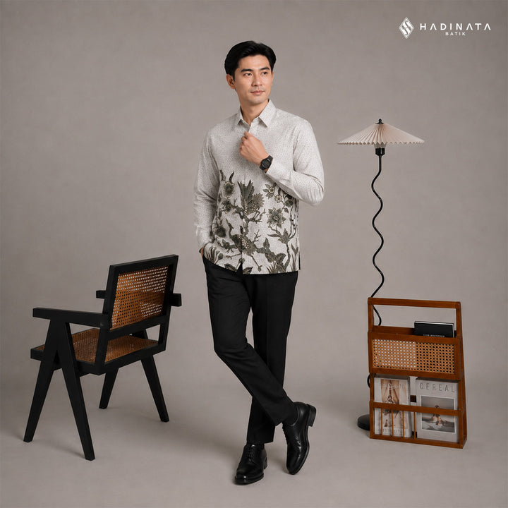 Hadinata Batik Premium Kemeja Batik Pria Lengan Panjang Superfine Furing Ghana Wening Grey