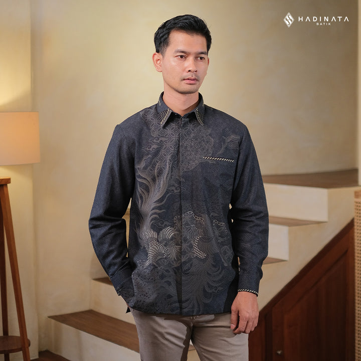 Hadinata Embroidery Batik Kemeja Panjang Dobby Paksi Gandrung Black
