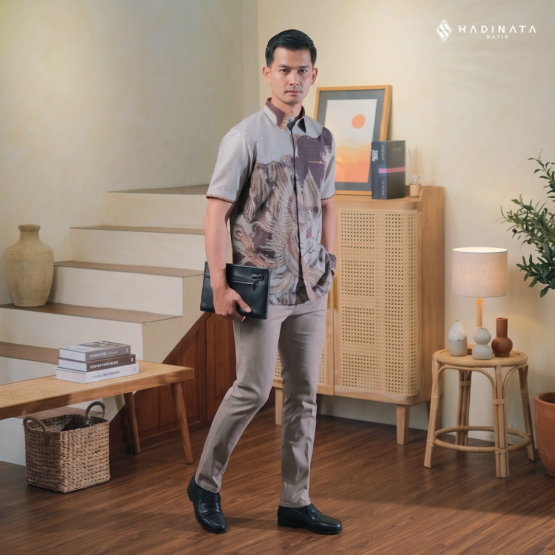 Hadinata Embroidery Batik Kemeja Pendek Dobby Wirapaksa Cream