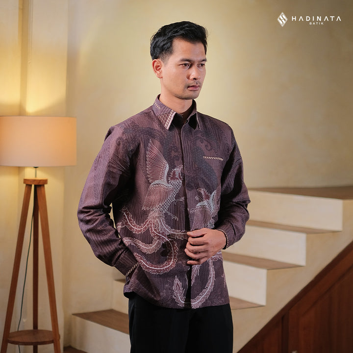 Hadinata Embroidery Batik Kemeja Panjang Dobby Aaarush Maroon