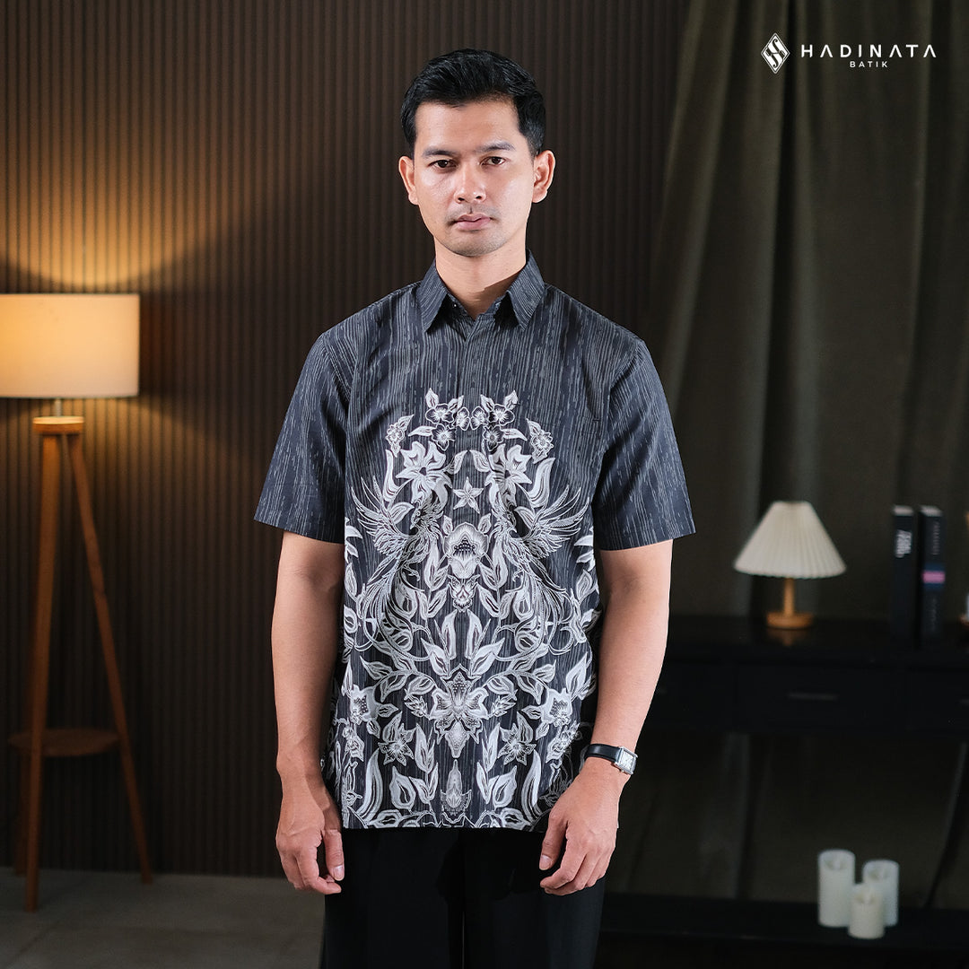 Hadinata Batik Premium Kemeja Batik Pria Lengan Pendek Superfine Andaru Black