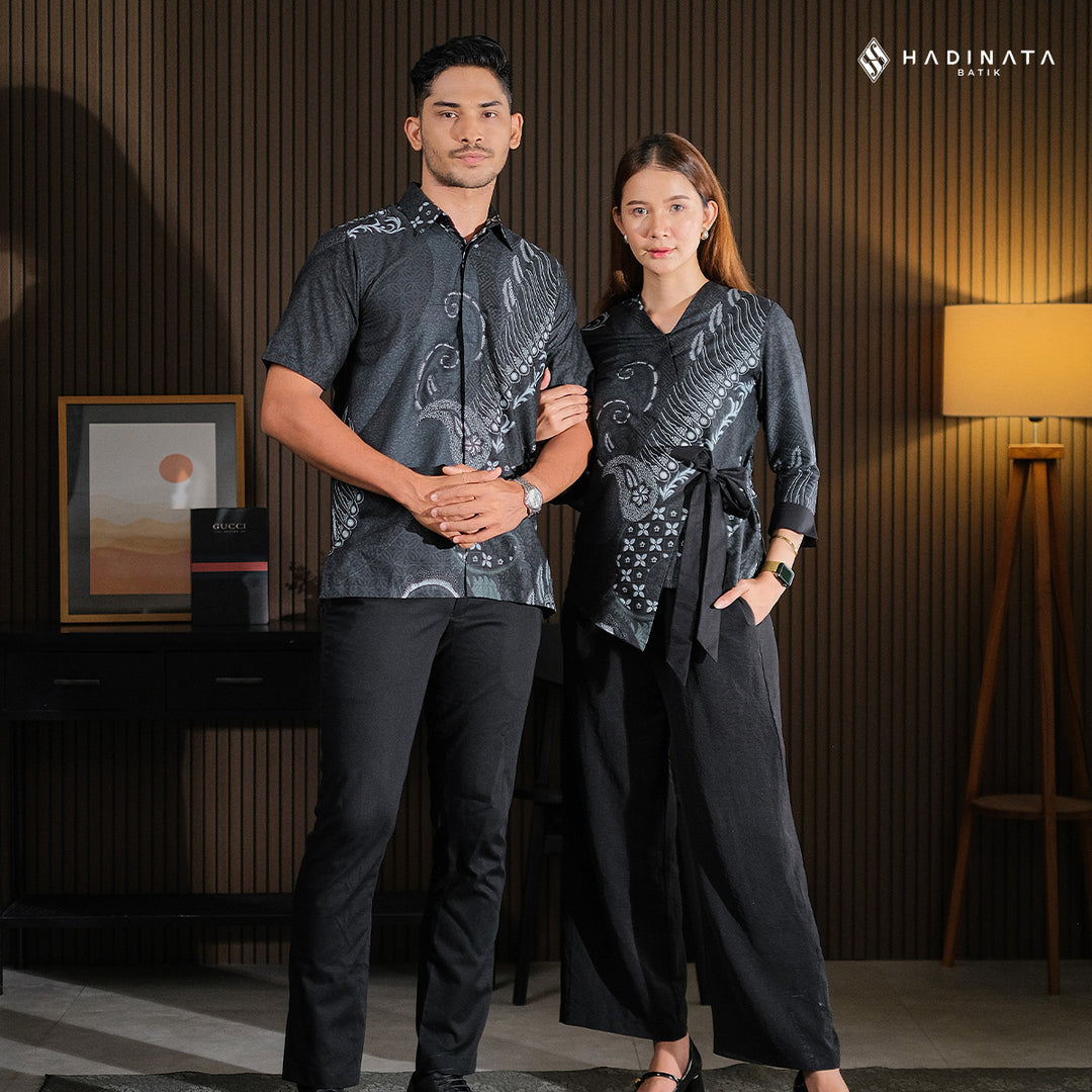 Hadinata Batik Sarimbit Set Batik Couple Deswan Black - Kemeja Pendek & Blouse