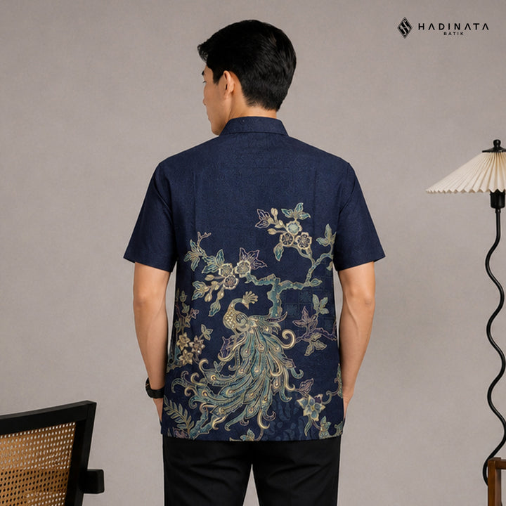 Hadinata Batik Premium Kemeja Batik Pria Lengan Pendek Furing Dobby Luruh Laras Navy