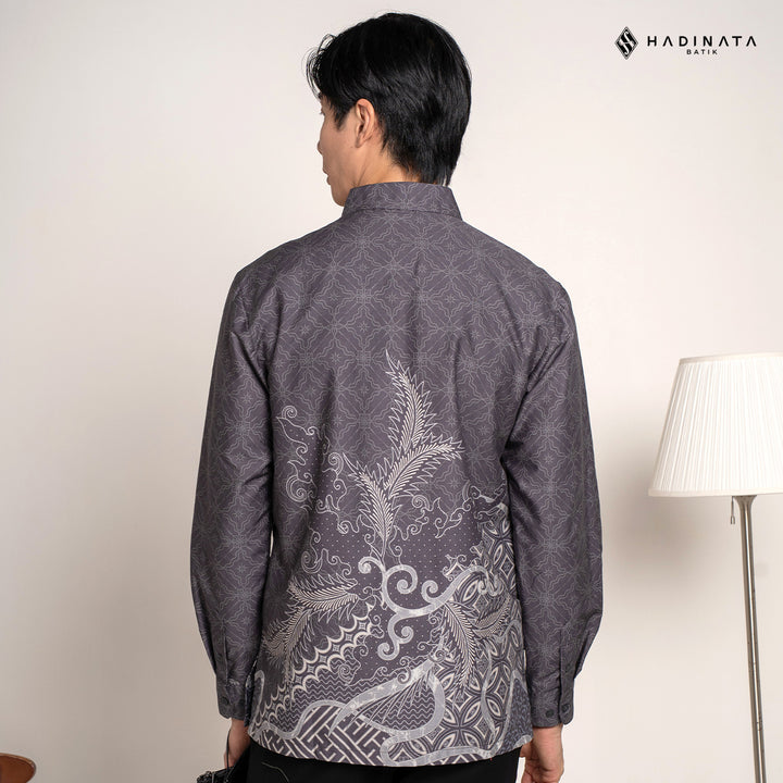 Hadinata Batik Premium Kemeja Batik Pria Lengan Panjang Superfine Furing Datura Grey