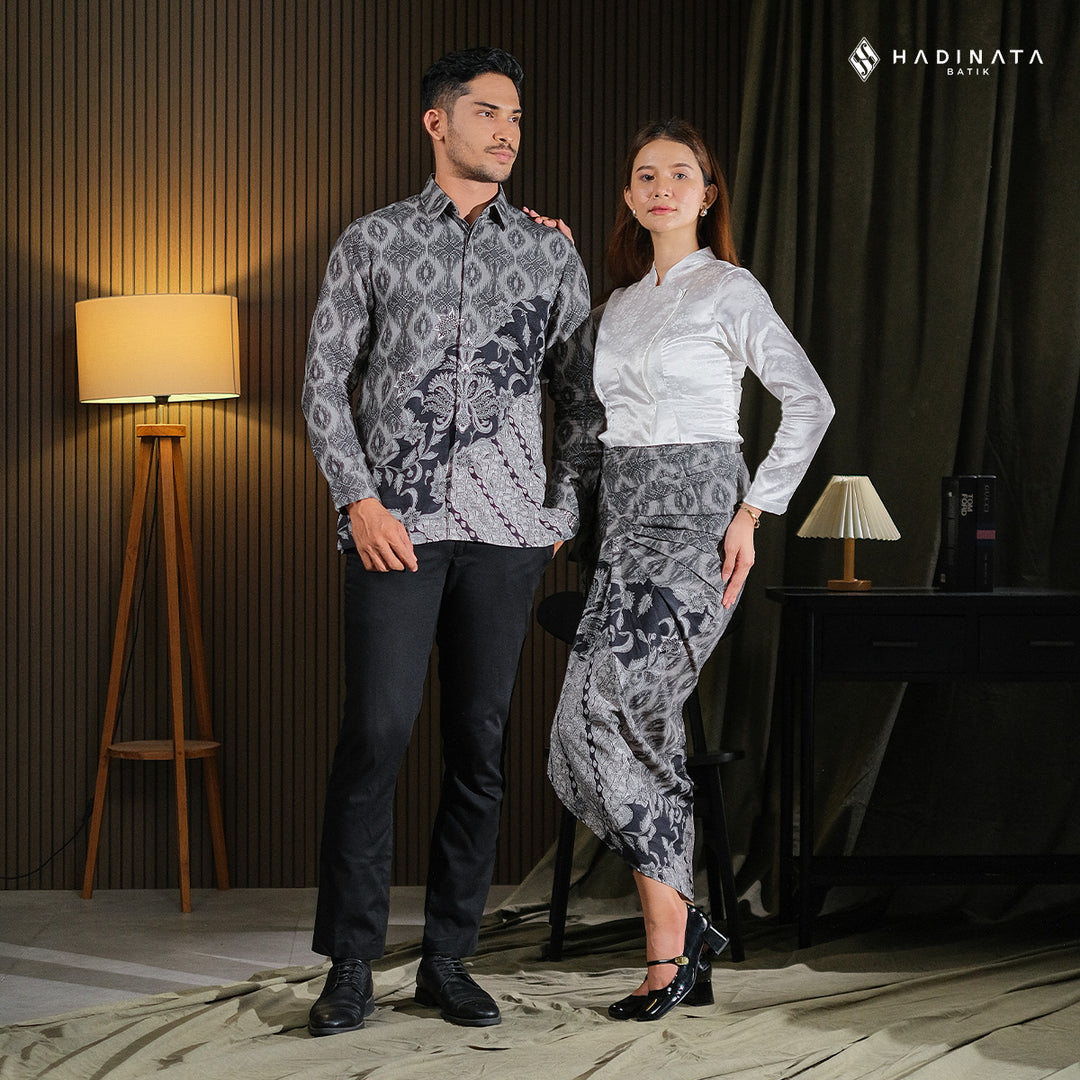 Hadinata Batik Sarimbit Set Batik Couple Vardhana Black - Kemeja Panjang Dobby Furing & Rok Lilit