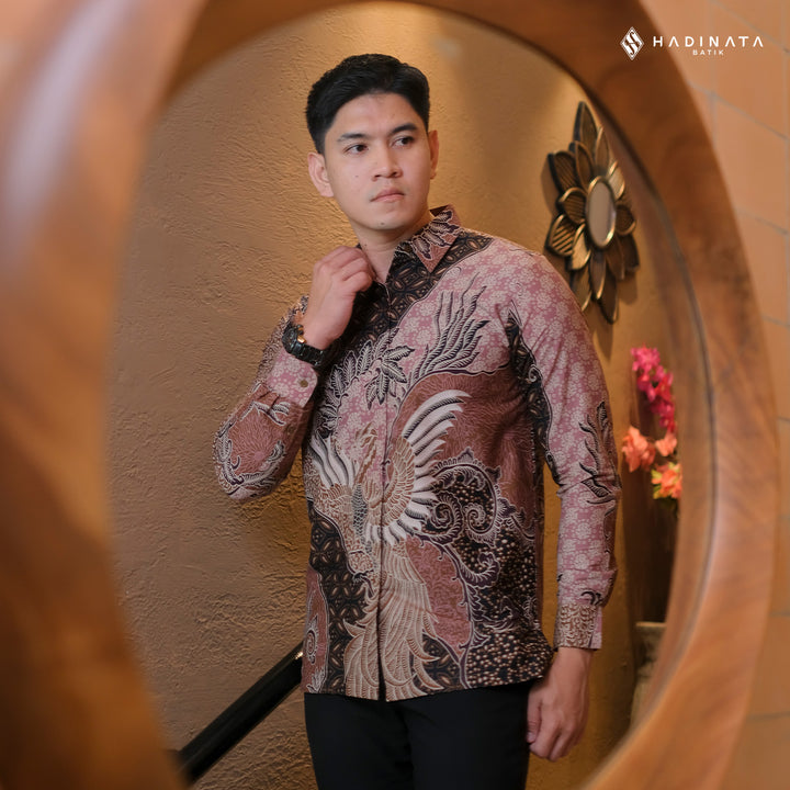 Hadinata Batik Premium Kemeja Batik Pria Lengan Panjang Superfine Furing Bhumi Paksi Brown