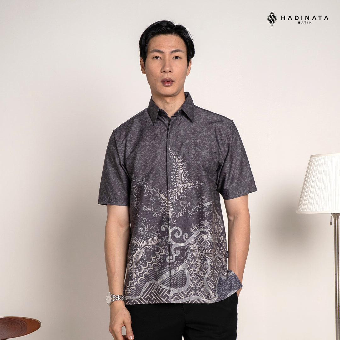 Hadinata Batik Premium Kemeja Batik Pria Lengan Pendek Superfine Datura Grey
