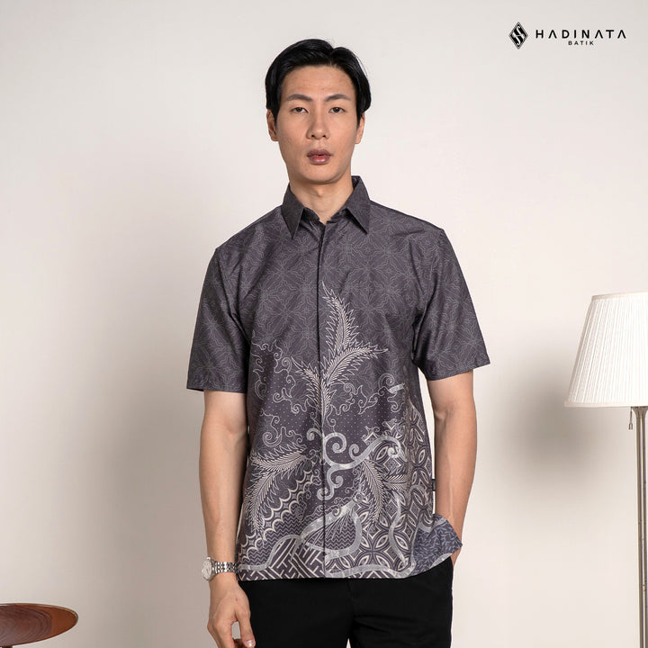 Hadinata Batik Premium Kemeja Batik Pria Lengan Pendek Superfine Datura Grey