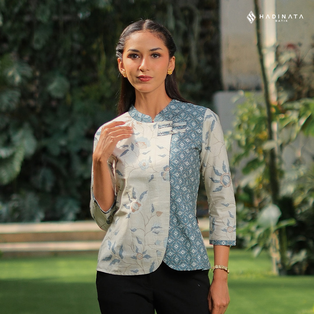 Hadinata Batik Premium Blouse Batik Wanita Lengan Panjang Superfine Sherenia Cream