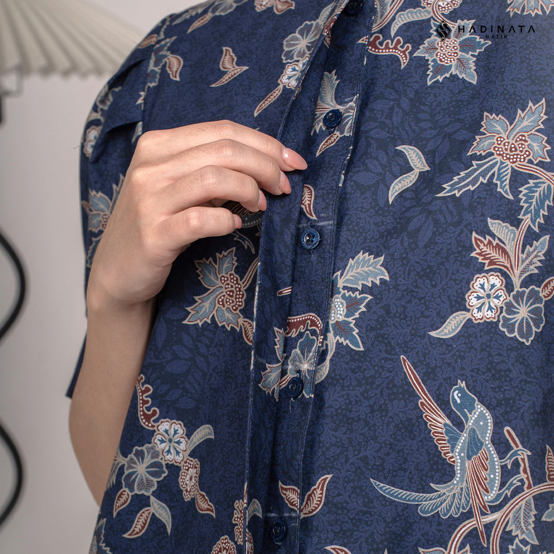 Hadinata Batik Premium Blouse Batik Wanita Lengan Pendek Superfine Rinanti Navy