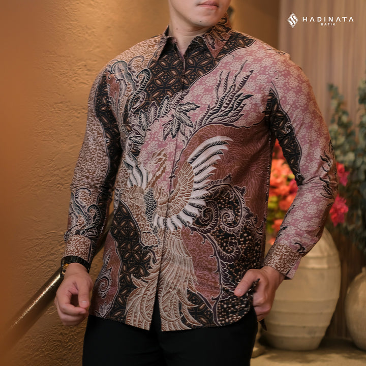Hadinata Batik Premium Kemeja Batik Pria Lengan Panjang Superfine Furing Bhumi Paksi Brown