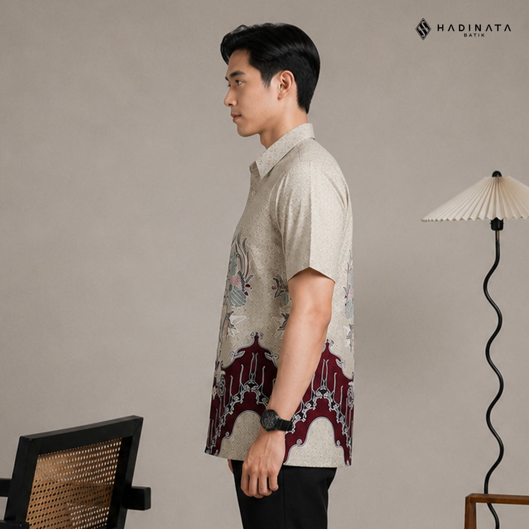 Hadinata Batik Premium Kemeja Batik Pria Lengan Pendek Superfine Fazwan Fauziah Cream
