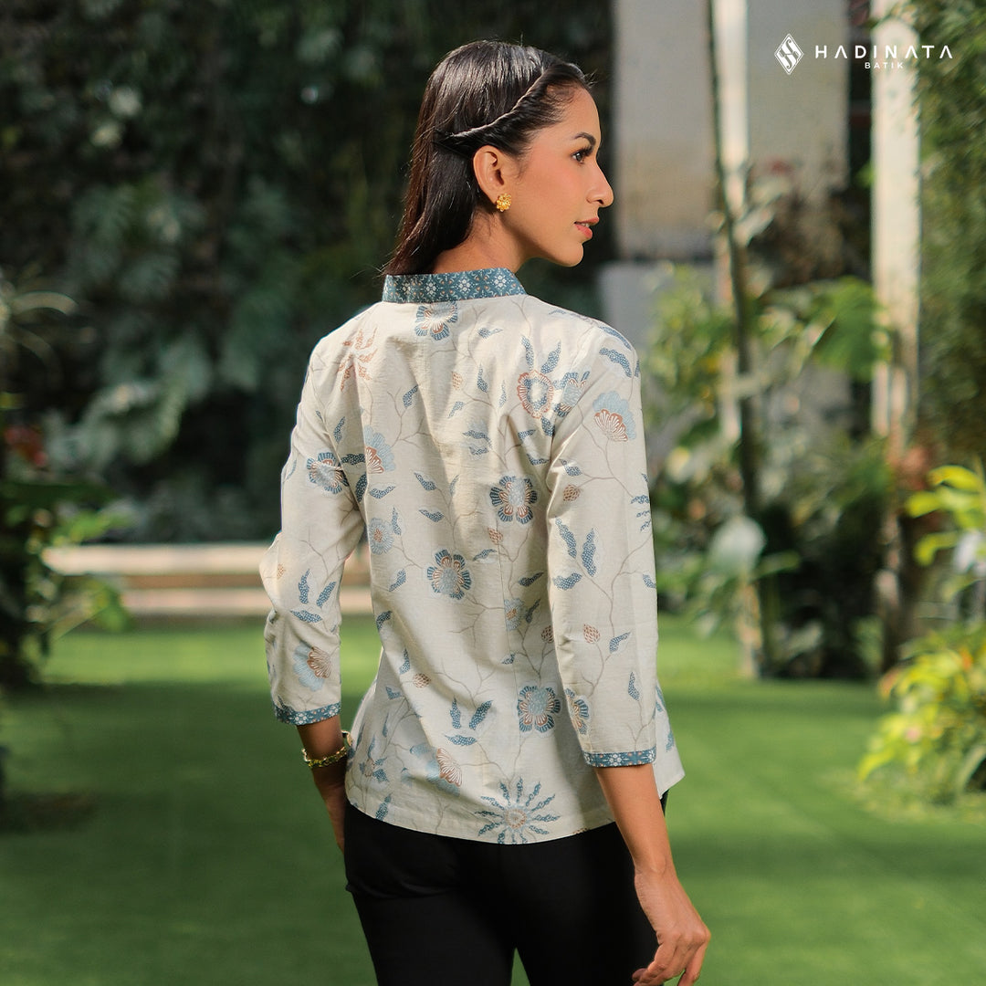 Hadinata Batik Premium Blouse Batik Wanita Lengan Panjang Superfine Sherenia Cream