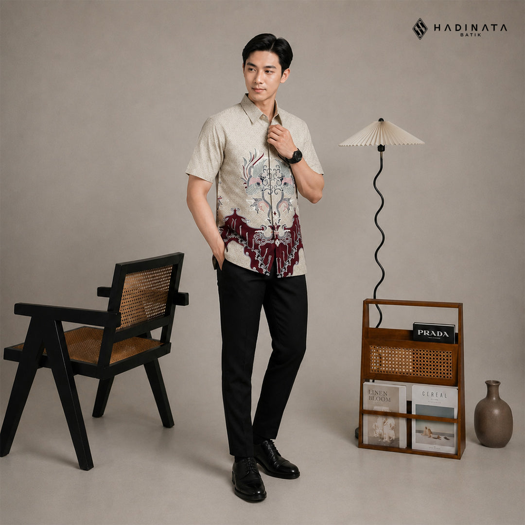 Hadinata Batik Premium Kemeja Batik Pria Lengan Pendek Superfine Fazwan Fauziah Cream